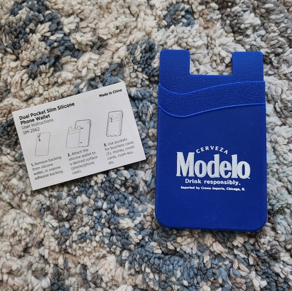 Cerveza Modelo Dual Pocket Slim Silicone Phone Wallet Sticker Holder Blue White - Picture 4 of 5